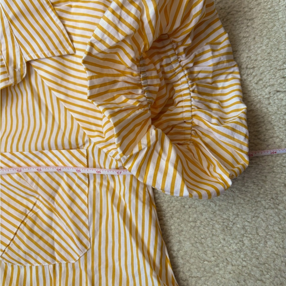 Anthropologie Oversized yellow stripe blouse w/ puff sleeves, sz XS (can fit S) - Picture 4 of 6